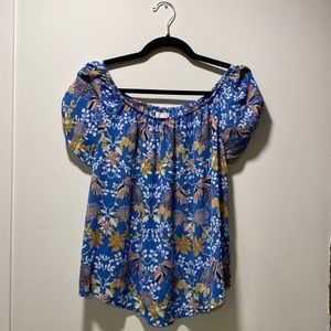 Finn & Grace Summer Floral Top With Keyhole & Knot Detail On Sleeve, Sz Small
